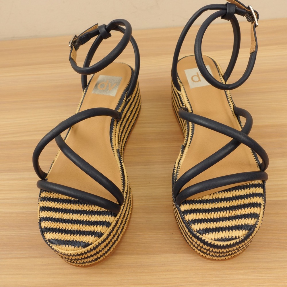 Raffia Platform Espadrille Sandals 6 Blue Tan Resort Boho Summer DV Dolce Vita